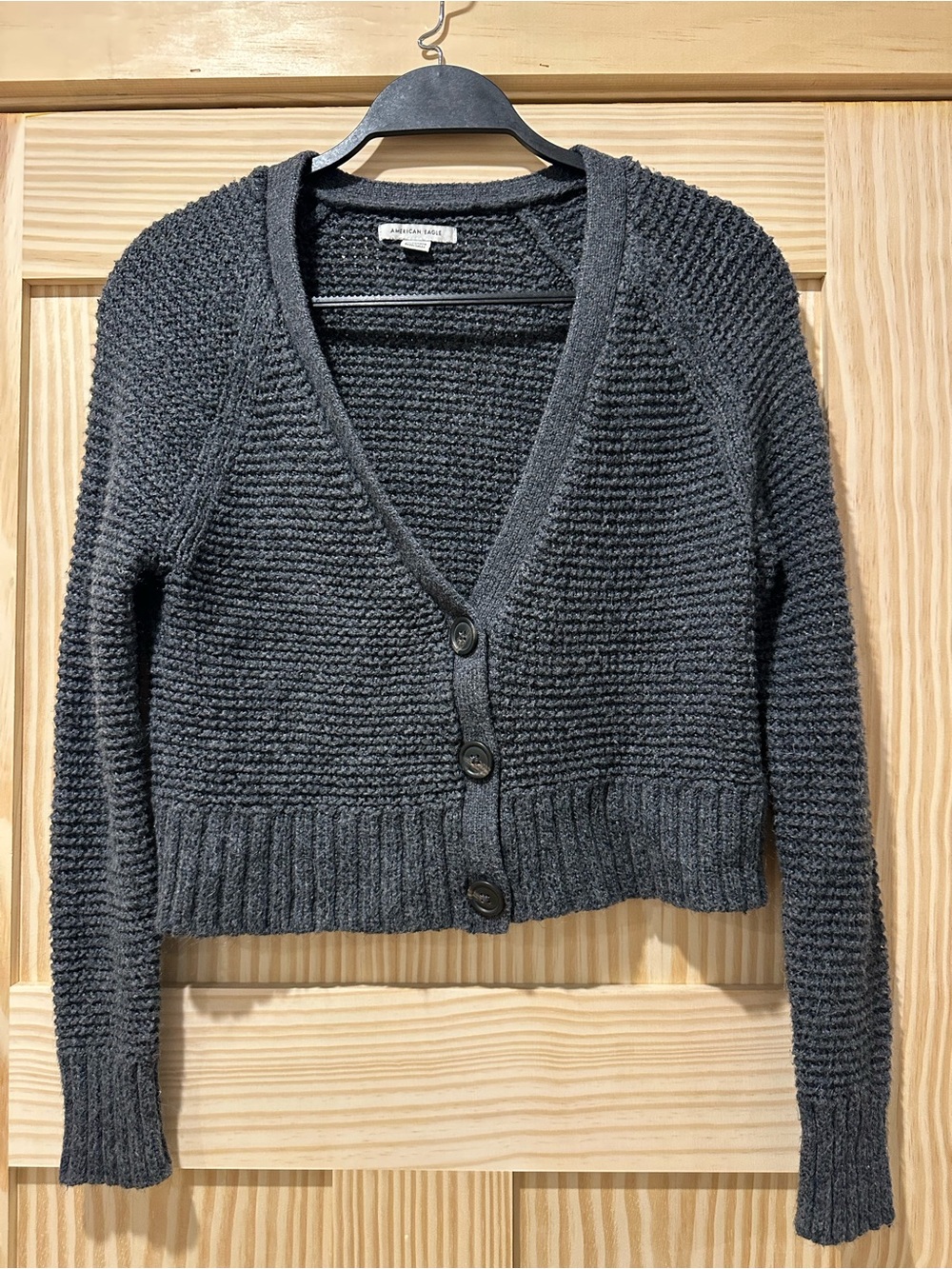 American Eagle Charcoal Chunky Knit V-Neck Cardigan